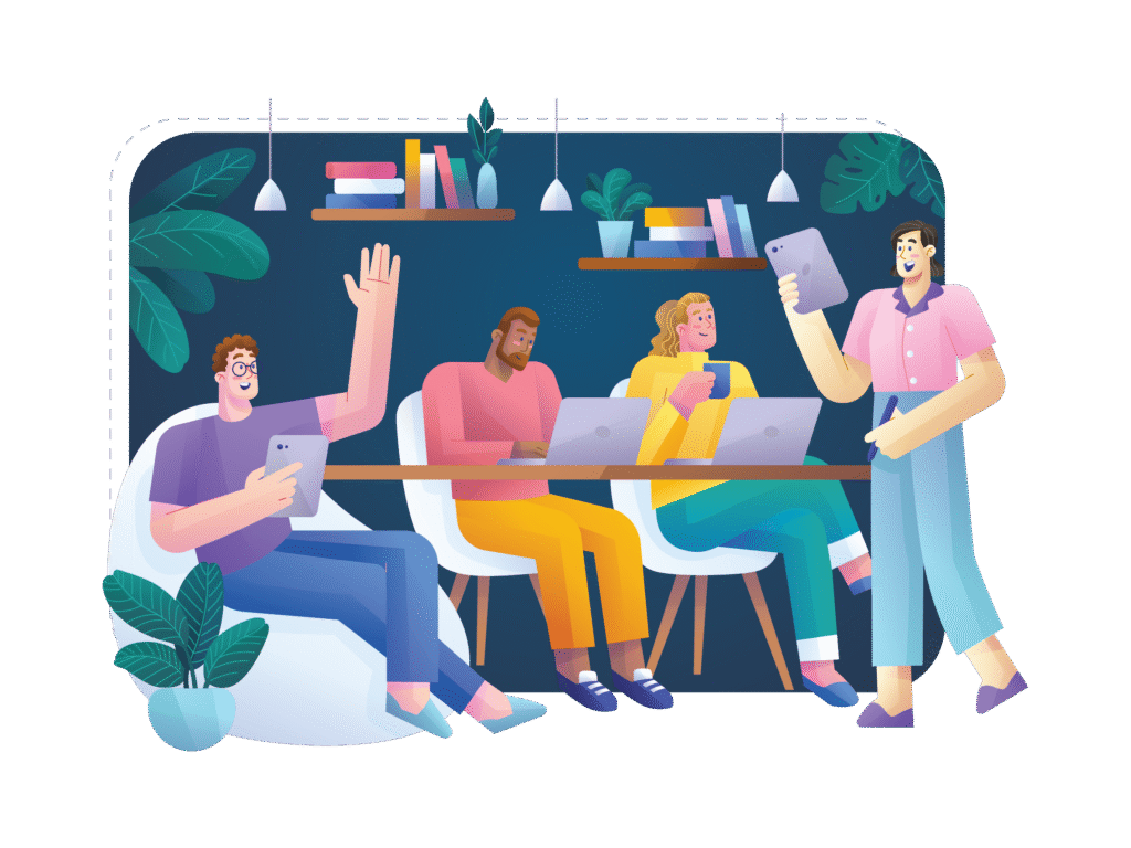 A team of digital marketing brainstorming content ideas.
