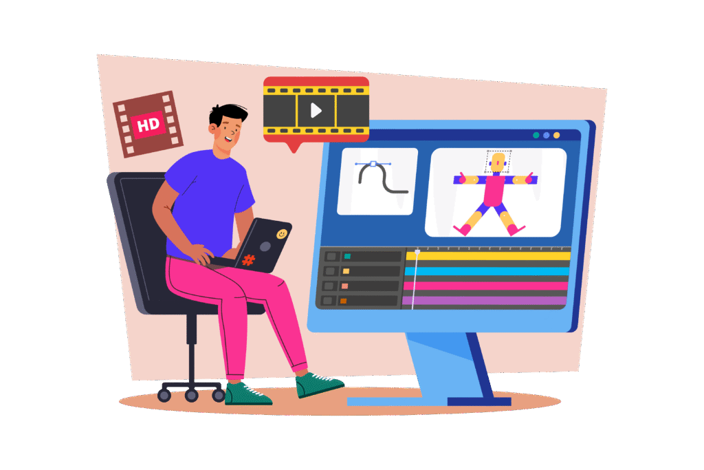 A boy designing 2d motion graphics for digital marekting.